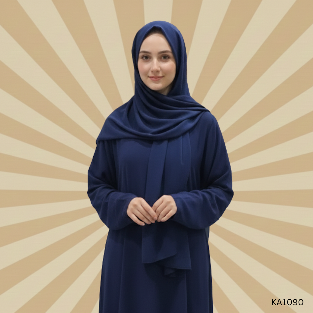 Elegant Navy Blue A-Line Abaya for Women | Floral Embroidered Design | Korean Nida Fabric | Modest & Stylish Casual Wear