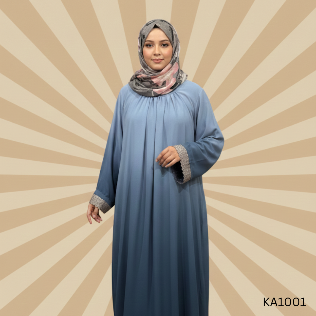 Duoora Front Closed Pleated Abaya for Women | Elegant Georgette Fabric with Lace Sleeve Detailing | Modest & Stylish Casual Abaya in Light and Dark Zinc