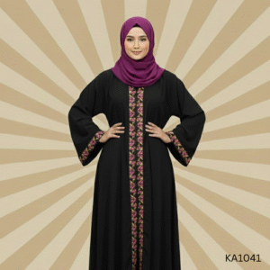 Haya Black Abaya with Shocking Pink Lace | Elegant Upper Style Pure Nada Abaya for Semi-Formal Wear
