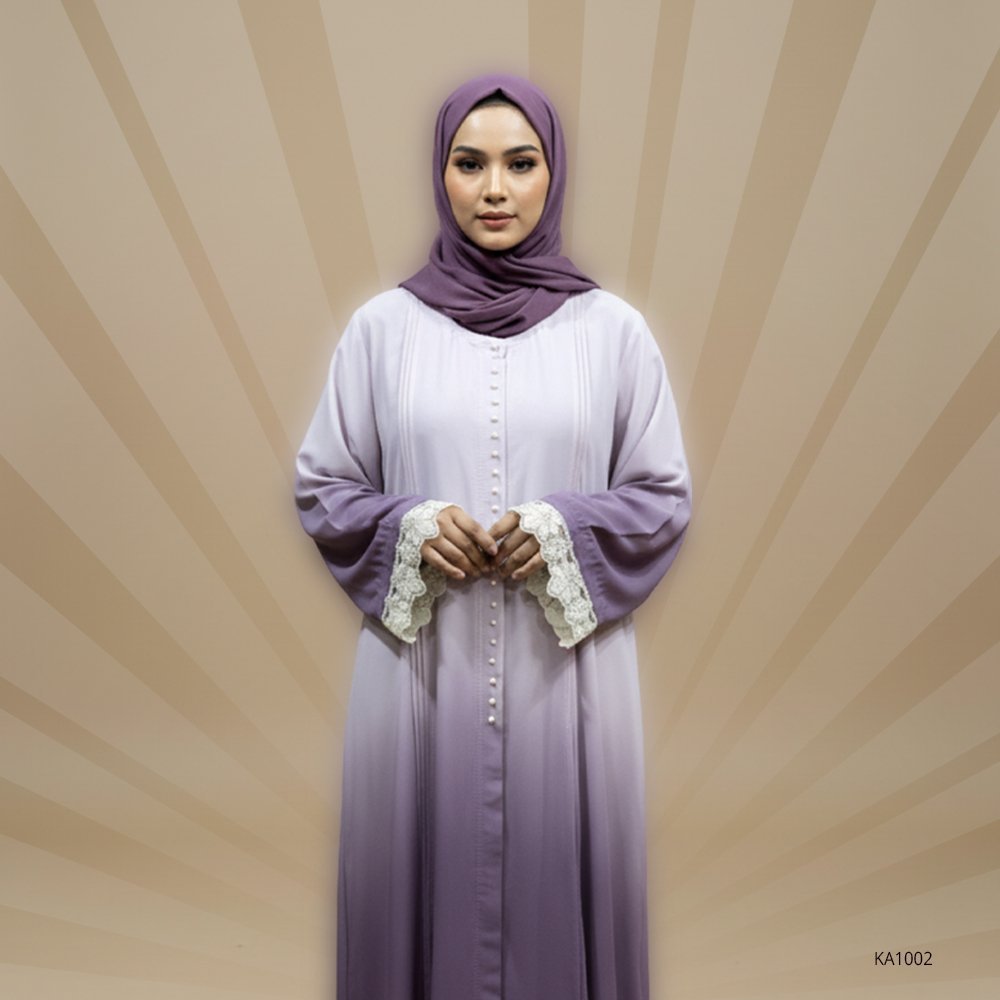 Front Open Indigo Pearl Abaya for Women | Elegant Pleated Double Georgette Abaya with Lace Sleeves | Casual Wear Abaya in Light & Dark Indigo