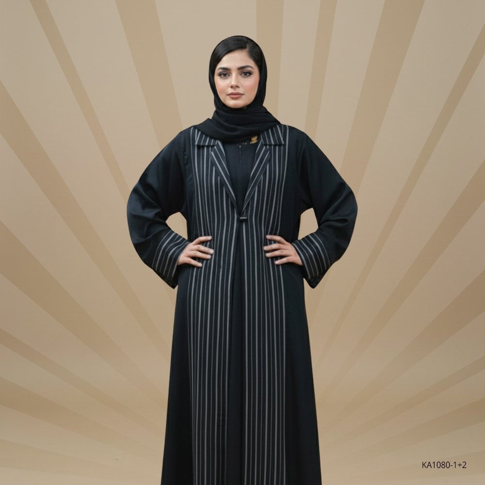 Chic Long Coat Abaya for Women Without inner | Elegant Printed Collar & Cuff Design | Black Semi-Formal Nida & Georgette Fabric