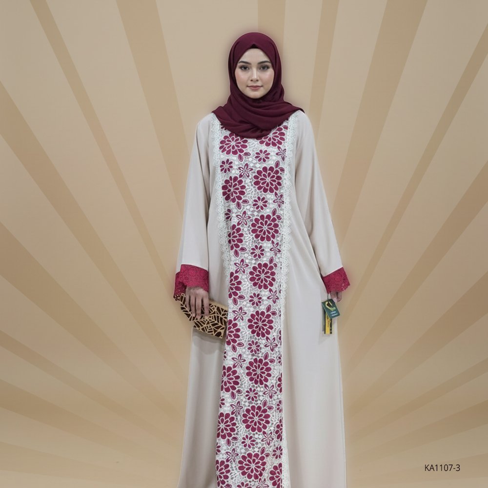 Caramel Sheen Front-Closed Abaya with Cutwork and Lace Detailing on Sleeves