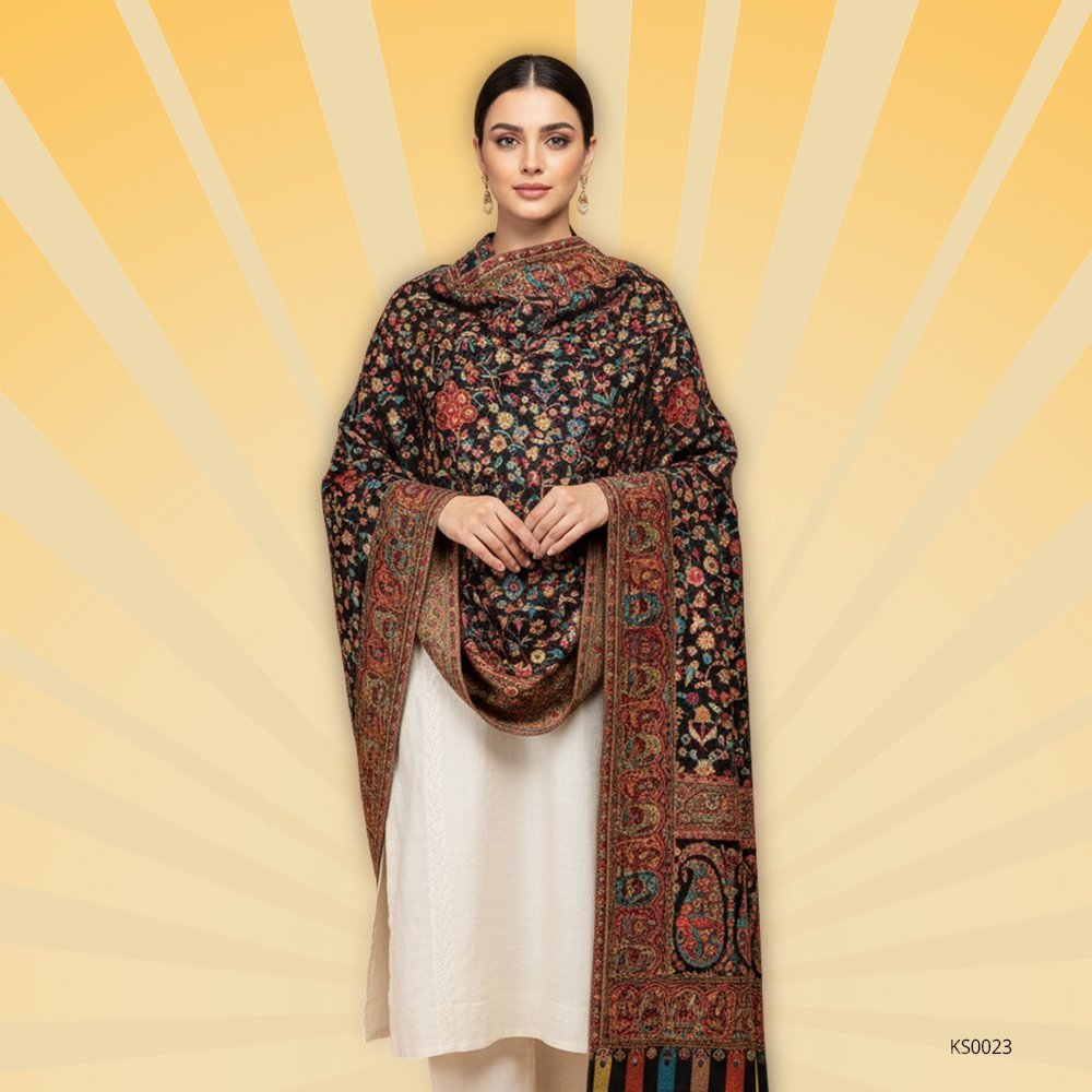 Black Kashmiri Kani Shawl