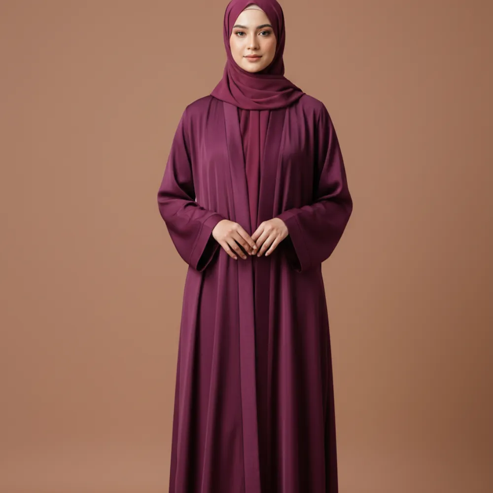 Classic Plain Crush Nida Abaya | Front Open Style | Everyday Casual Abaya with Side Zipper Pockets for Women