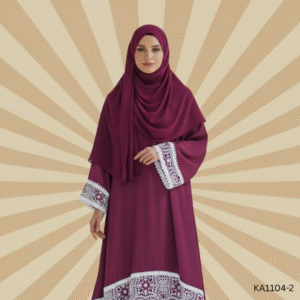 Ruby Bloom Front Closed Maroon Georgette Abaya with Off-White Cutwork Detailing