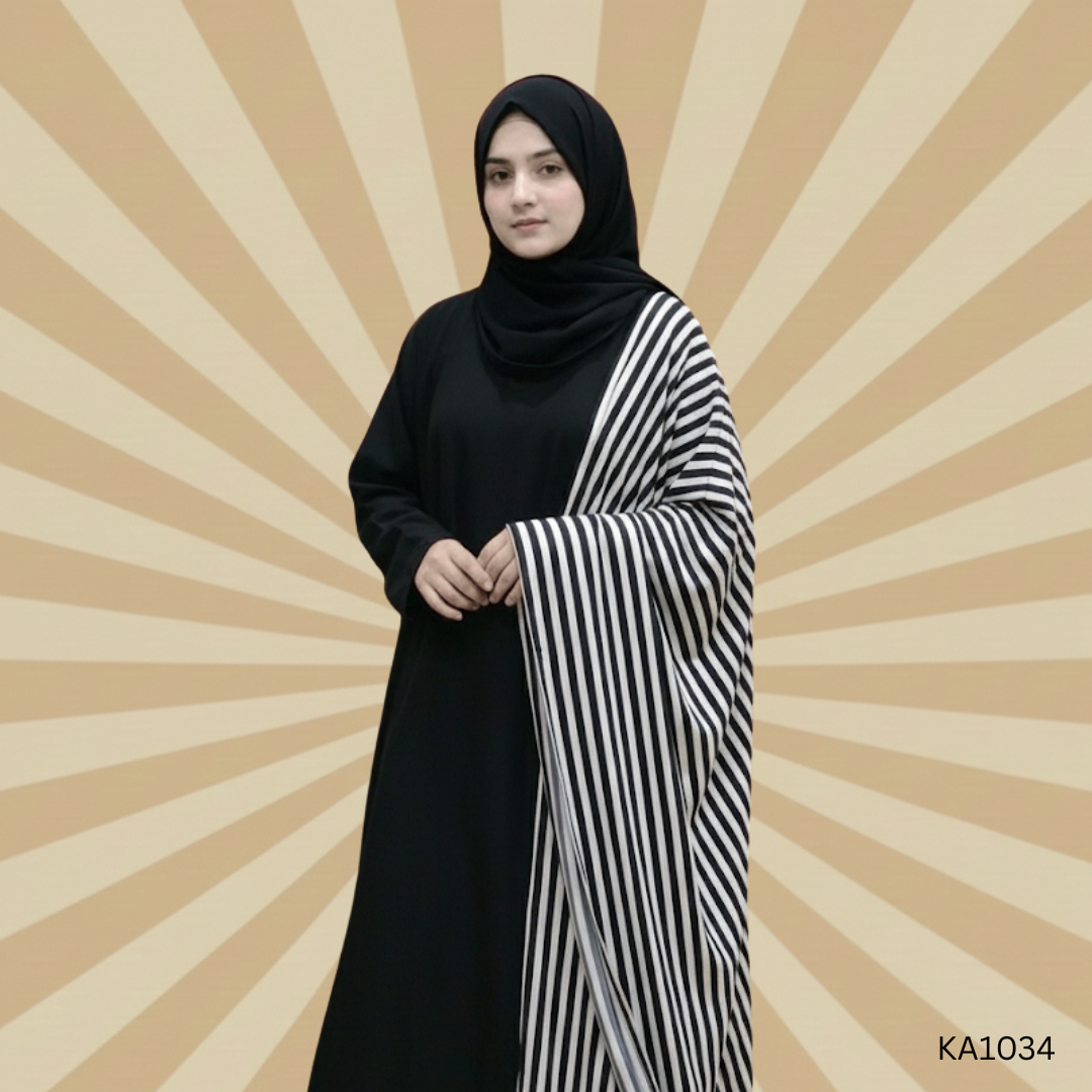 Layali Noir Kaftan Style Abaya for Women | Elegant Black & White Pure Nada Fabric | One-Sided Lining Design