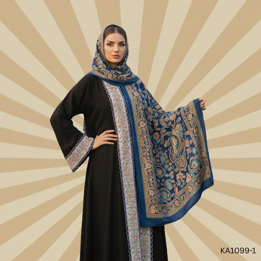 Zahra Floral Patti Abaya | Elegant Black Upper-Style Abaya Without Inner | Semi-Formal Nida Fabric