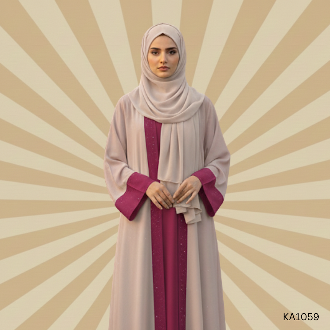 Opal Red Silk Abaya With Tea Pink Inner | Semi-Formal Stone Sheesha Silk Design for Women