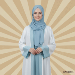 Opal Sky Blue Silk Abaya | Elegant White & Sky Blue Upper Style Abaya with Sky Blue Inner | Lava Silk Semi-Formal Abaya for Women
