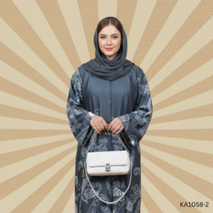 Paisley Grace Grey Abaya | Front Closed Korean Nida Abaya for Women | Semi-Formal Modest Wear