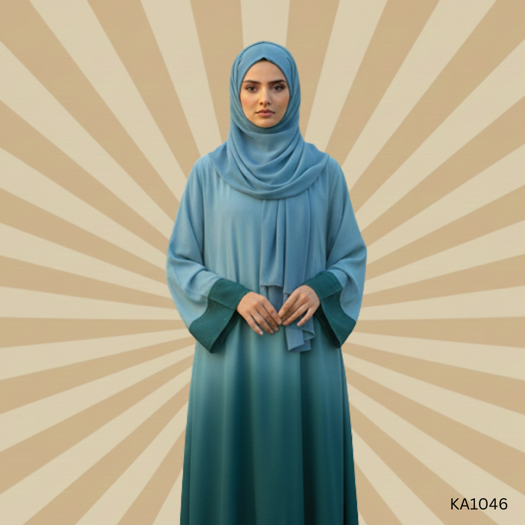 Zahra Flared Plain Abaya | Elegant Frock Style Double Georgette Abaya for Women | Sea Green Semi-Formal Modest Wear with Frill Design